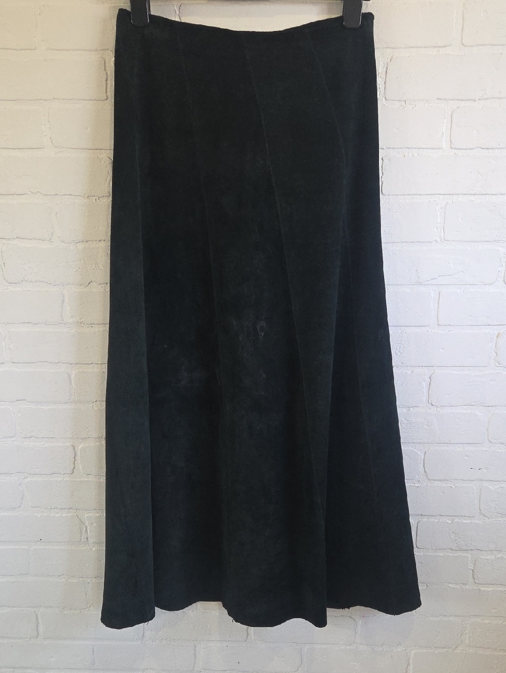 Black Suede Maxi Skirt with Subtle Paneling